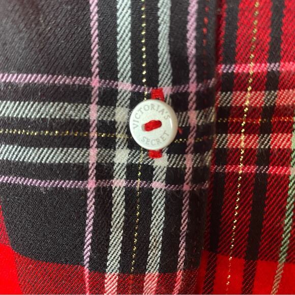 Victoria's Secret Plaid‎ Flannel Red Pajama Set Gold thread M - Picture 5 of 12